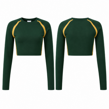 Gold and Forest Green Fitted Cropped Long Sleeve Top