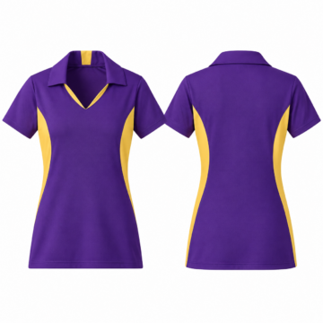Gold and Purple V-Neck Collared Short Sleeve Polo Shirt