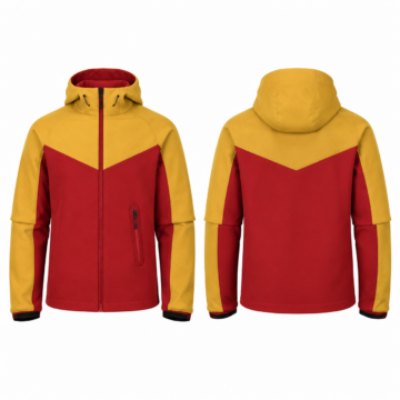 Gold and Red Color Block Full Zip Hooded Jacket
