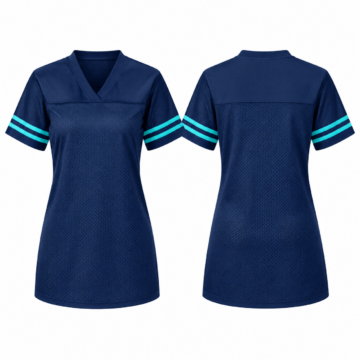 Navy and Turquoise V-Neck Mesh Short Sleeve T-Shirt