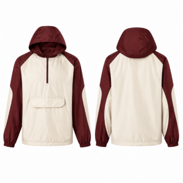 Cream and Maroon Hooded Pullover Anorak