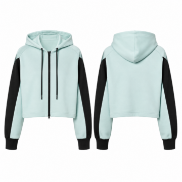 Cyan and Black Cropped Zip-Up Hoodie