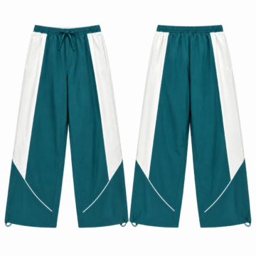 Teal and White Wide-Leg Track Pants with Chevron Stripe