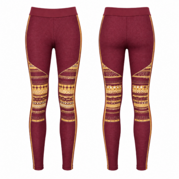 Maroon and Gold Fitted Athletic Leggings with Geometric Print