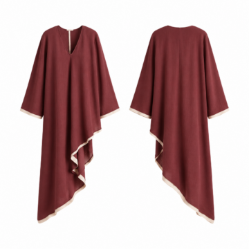 Maroon and Cream V-Neck Wide Sleeve Dress