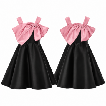 Black and Pink Sleeveless Bow Bodice A-Line Mini Dress