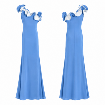 Blue and White Off-Shoulder Ruffle Maxi Dress