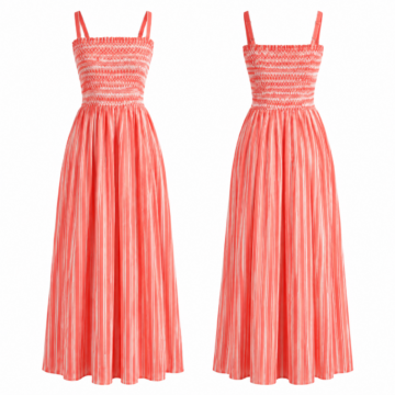 Coral and White Striped Smocked Maxi Dress