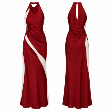 Red and White Halter Neck Draped Maxi Dress