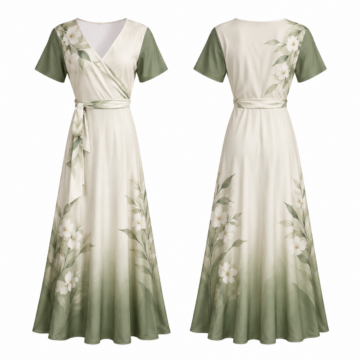 White and Green Floral Print Maxi Dress