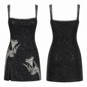Black and Silver Sleeveless A-Line Midi Dress