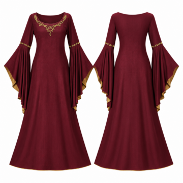 Maroon and Gold Sleeveless A-Line Midi Dress
