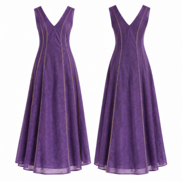 Purple and Gold Sleeveless V-Neck A-Line Midi Dress